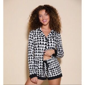 Cosabella Black White Geometric Triangle Pajama Set Top and Shorts Loungewear‎